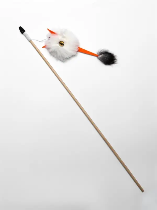 Дразнилка - удочка из меха кролика &laquo;Монстрик&raquo;, на деревянной палочке, цвет МИКС
