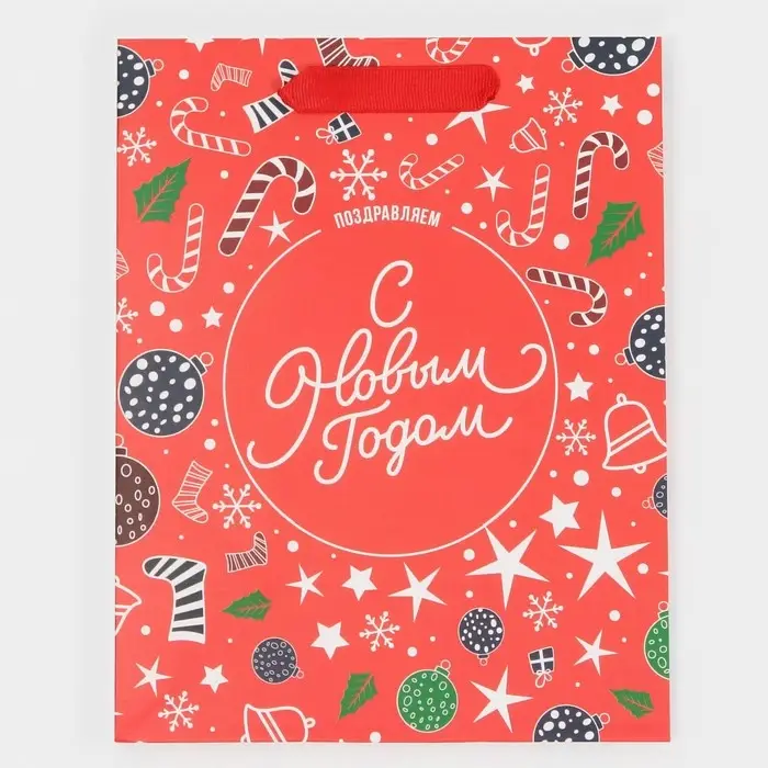 Пакет подарочный новогодний ламинированный «Снежинки», MS 18 х 23 х 10 см