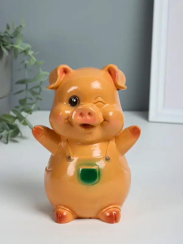 Копилка "Поросенок счастливый" 18 см, бежевый