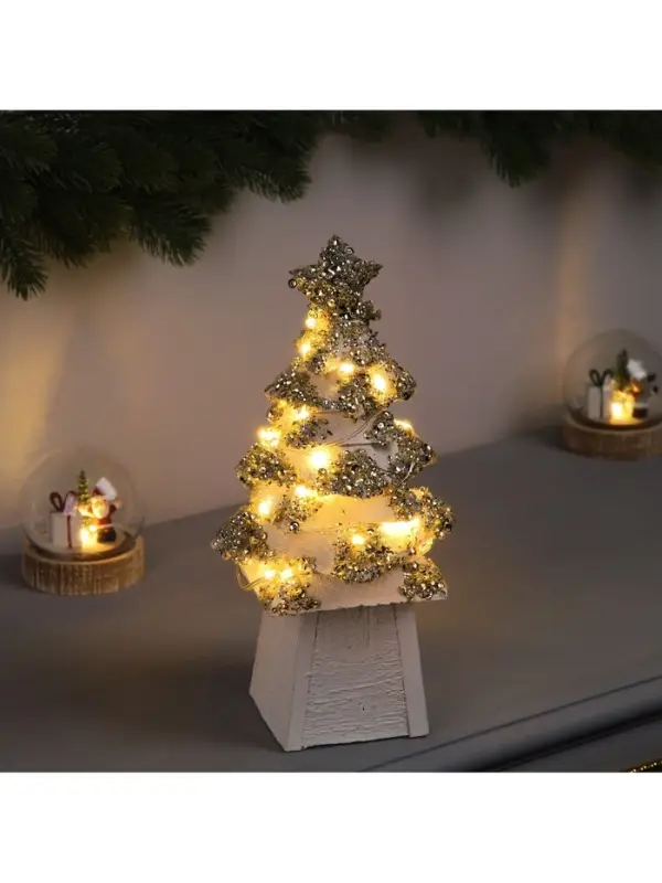 Фигура деревянная &laquo;Ёлочка белая&raquo;, 27&times;14&times;14 см, 35 LED, от батареек AAx2, свечение тёплое белое