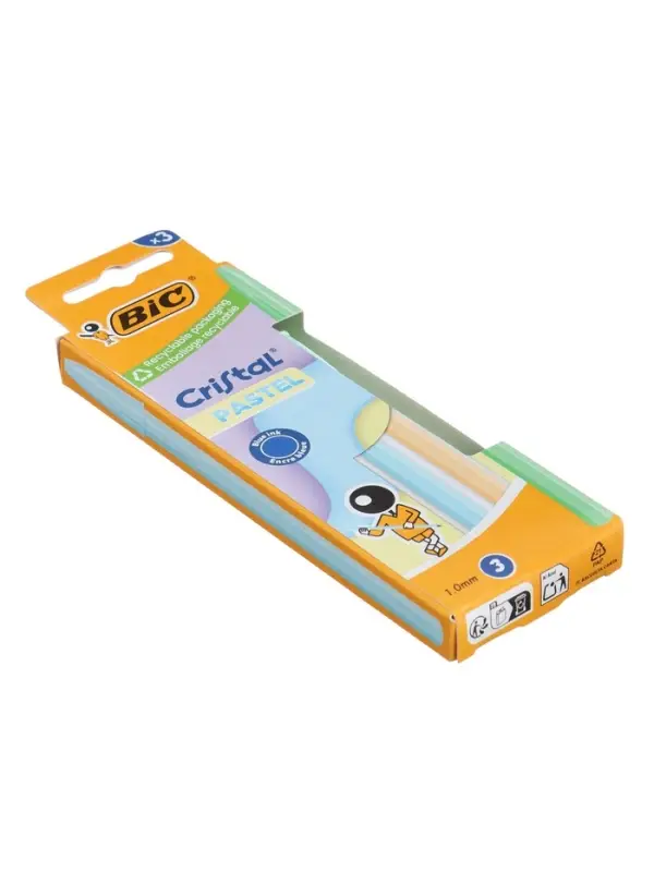 Набор ручек шариковых 3шт BIC Cristal Пастель, синяя, 1,0мм, синие 302563