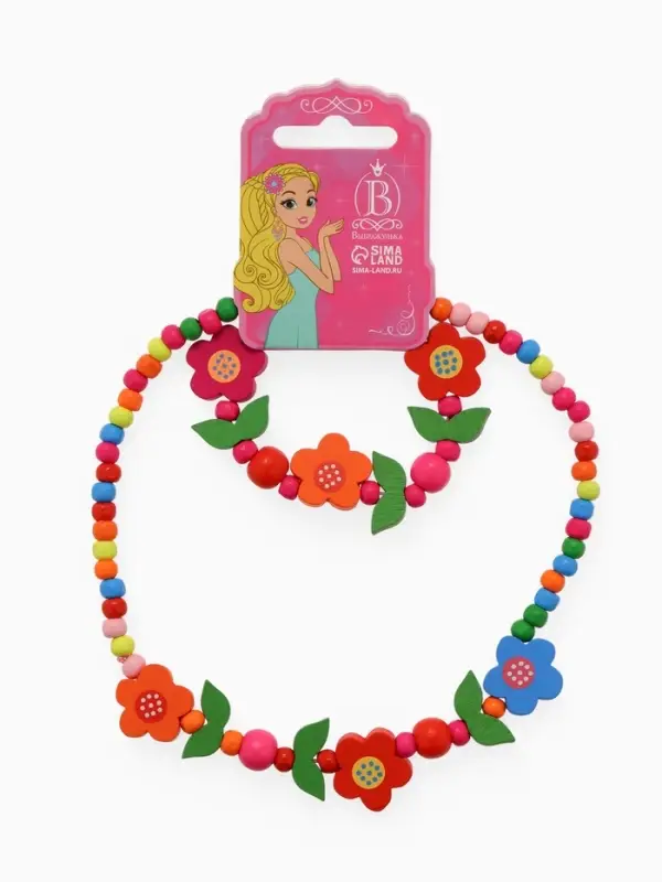 Набор детских украшений Выбражулька &laquo;Цветочное настроение&raquo;, 2 предмета: бусы, браслет d=6 см МИКС