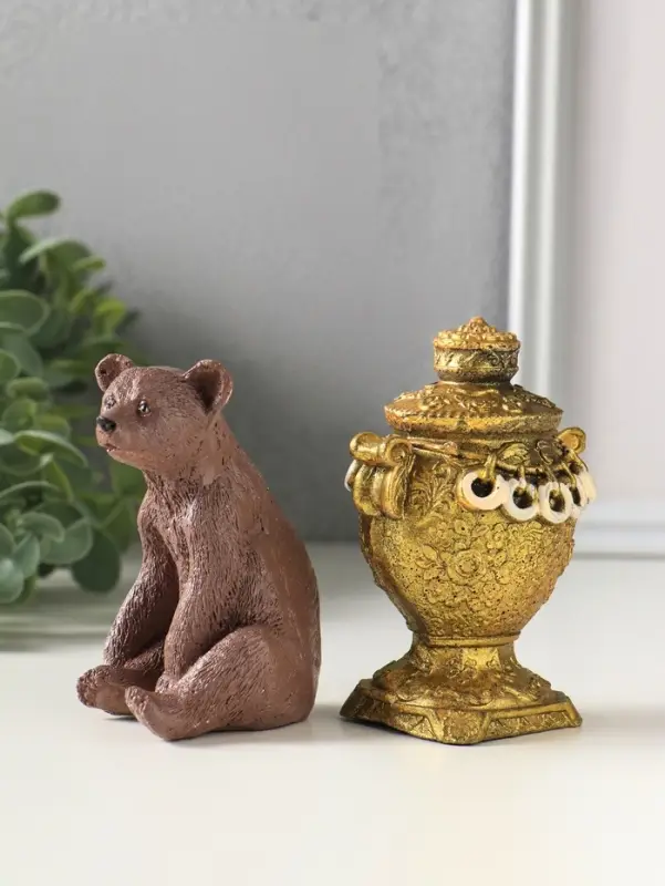 Набор фигурок 2 шт. &laquo;Медведь с самоваром&raquo;, гипс, 11 см