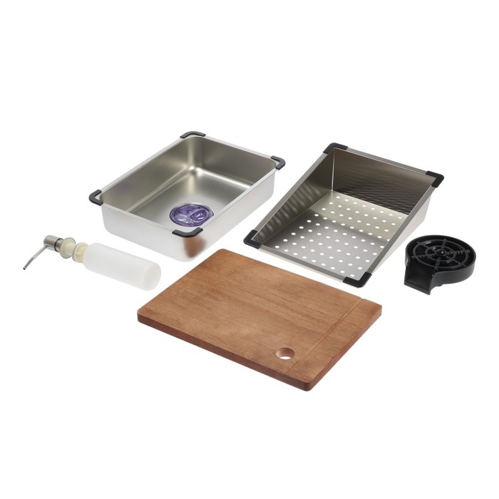 Кухонная мойка ZEIN M01, S=3.0 и 0.7 мм, смеситель, корзины, разделочная доска, сифон, сатин Кухонная мойка ZEIN M01, S=3.0 и 0.7 мм, смеситель, корзины, разделочная доска, сифон, сатин