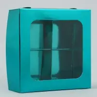 Коробка для конфет, кондитерская упаковка, 4 ячейки, &laquo;Голубая&raquo;, 10.5&times;10.5&times;3.5 см