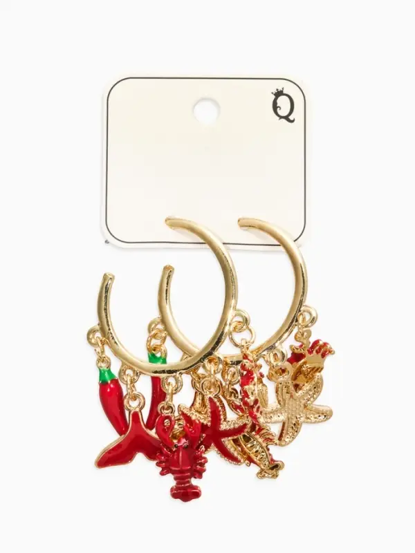 Серьги "Морской мир", микс подвесок, цвет красный в золоте