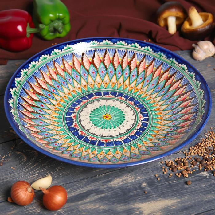 Ляган Риштанская Керамика  Ляган Риштанская Керамика "Узоры", 33 см, глубокий, синий