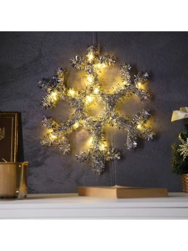 Светодиодная фигура из мишуры &laquo;Снежинка серебристая&raquo; 32&times;2 см, 20 LED, батарейки AG10&times;3 (в комплекте), свечение тёплое белое