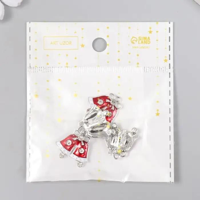 Декор для творчества металл, эмаль, страза Декор для творчества металл, эмаль, страза "Колокольчики новогодние" 2х2,2 см