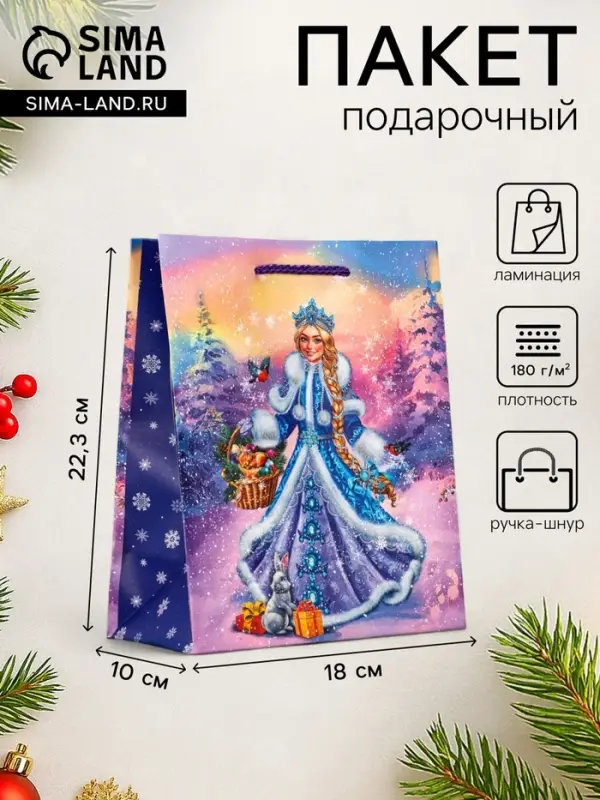 Пакет подарочный новогодний ламинированный, &laquo;Снегурочка ждет Деда Мороза&raquo;, 18&times;10&times;22.3 см