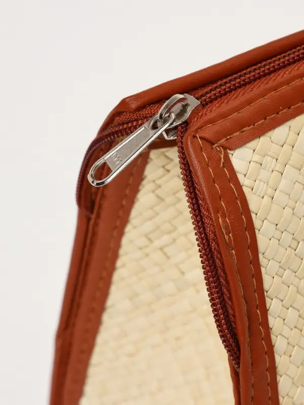 Сумка плетёная на молнии из пандана, 35&times;12&times;40 см, бежево-коричневая