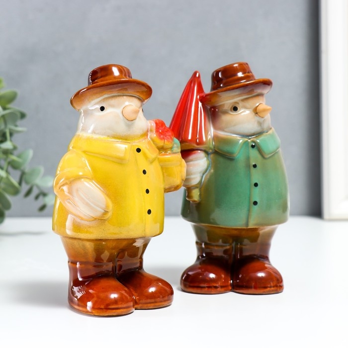 Сувенир керамика Сувенир керамика "Воробушки в плащах - дождливый день" набор 2 шт 16х6,5х10 см