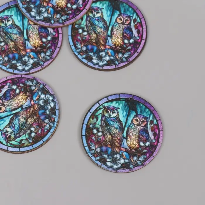 Декор для творчества дерево Декор для творчества дерево "Две совы в ночном лесу" 4,6х4,6х0,3 см