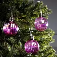 Набор ёлочных шаров &laquo;Розовые грани&raquo;, 3 шт., d=7 см, 3 LED, от батареек AG13&times;9, свечение тёплое белое