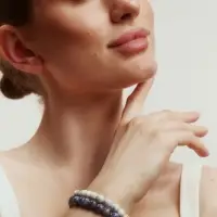 Набор браслетов из бусин &laquo;Содалит и Кахолонг&raquo;, 2 шт. шар №8, d=6 см, синий, белый