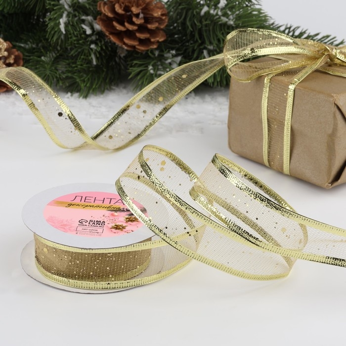 Новый год! Лента капроновая с металлической нитью «Блёстки», 25 мм × 2,7 ± 0,5 м, цвет золотой Новый год! Лента капроновая с металлической нитью «Блёстки», 25 мм × 2,7 ± 0,5 м, цвет золотой
