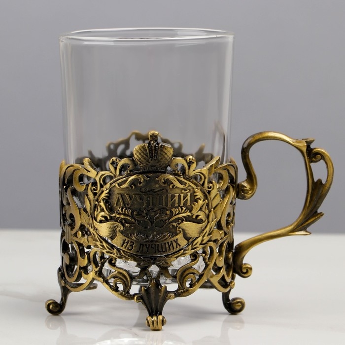 Подстаканник со стаканом  Подстаканник со стаканом "Лучший из лучших", 12,5 х 12,5 х 13 см