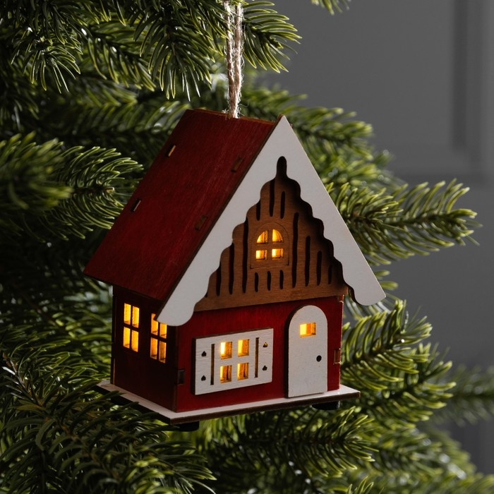 Подвеска световая Подвеска световая "Красный домик", 9.5х5.5х10 см, 1 LED, AG10x3 (в компл.), свечение тёплое белое