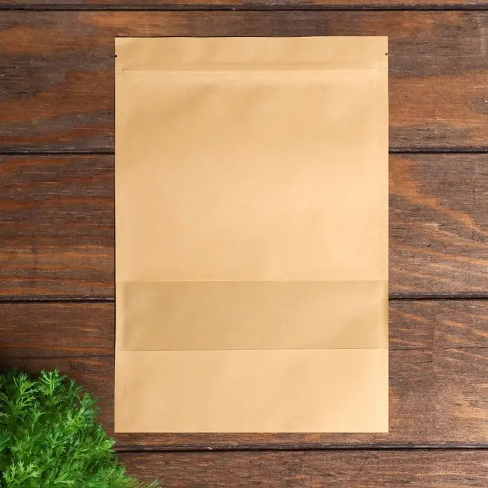 Пакет Zip - lock Крафт с прямоугольным окном, плоский, 20×30 см
