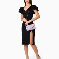 Сумка-клатч женская вечерняя на магните, на длинной цепочке, с декоративным элементом, однотонная, фиолетовая