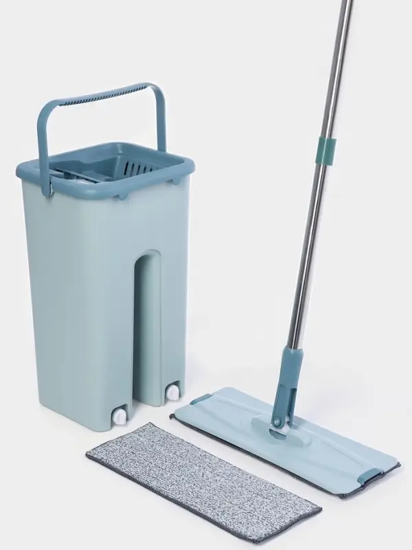 Швабра с отжимом и ведро Доляна, швабра плоская, ведро с двумя отсеками, 8 л, дополнительная насадка