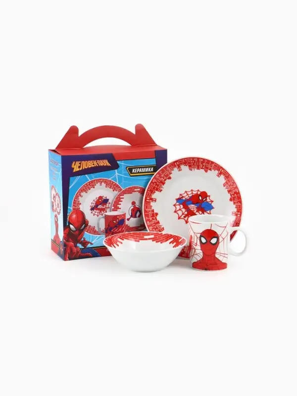 Набор посуды керамической детской, 3 предмета: кружка 200 мл, тарелка 19 см, салатник 250 мл, &laquo;Ты - супергерой&raquo;