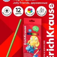 Карандаши акварельные 12 цветов ErichKrause Jolly Friends, дерево, шестигранные с кисточкой, европодвес