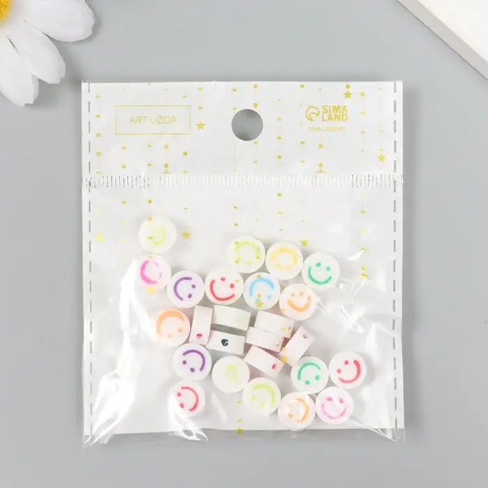 Бусины для творчества PVC "Смайл на белом" набор 25 шт 0,5х0,9х0,9 см