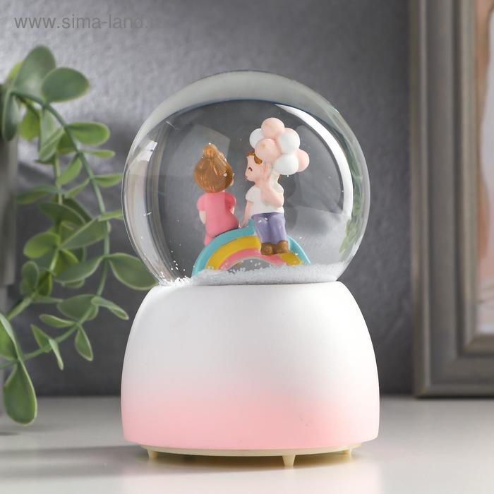 Сувенир полистоун водяной шар свет, музыка "Малыши на радуге/месяце" МИКС 12х8х8 см