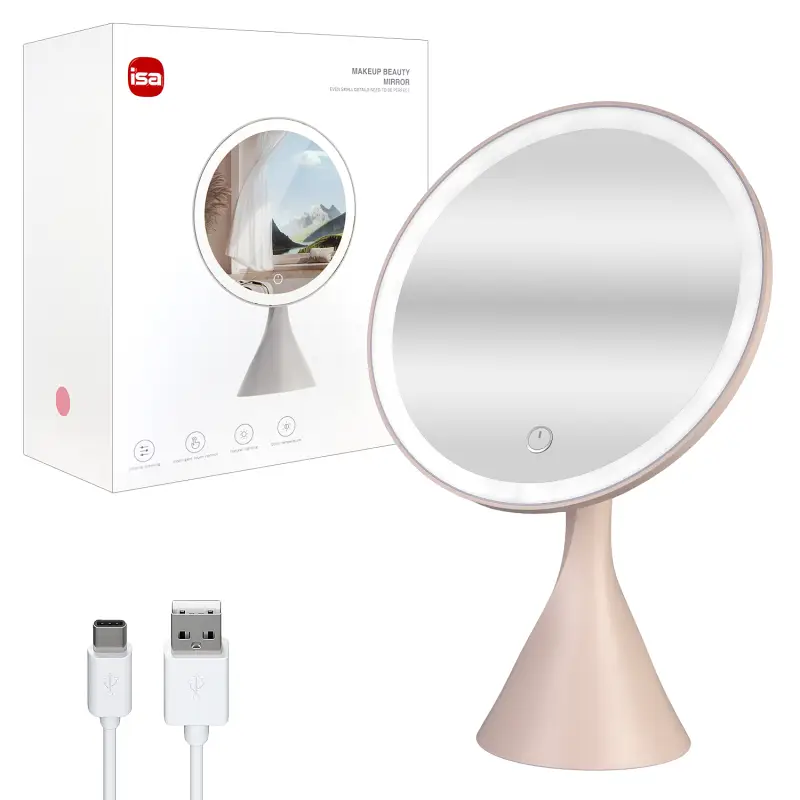 Настольное зеркало для макияжа с подсветкой ML-06 ISA розовое (16 шт/кор)