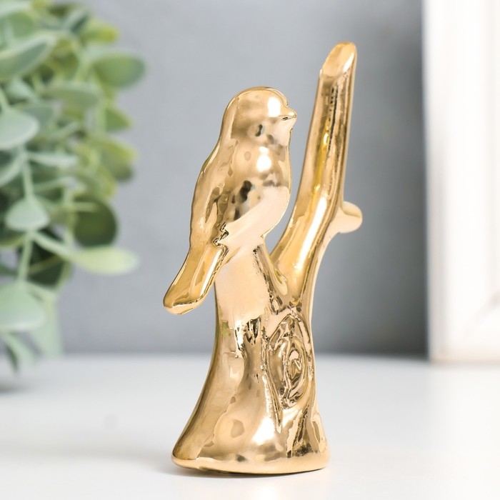 Сувенир керамика Сувенир керамика "Воробушек на дереве" золото 7,5х3,7х10,5 см