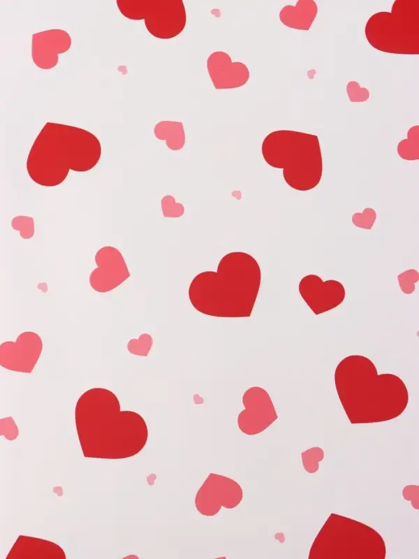 Пленка для цветов, "Сердца на белом", красная, 57х57 см