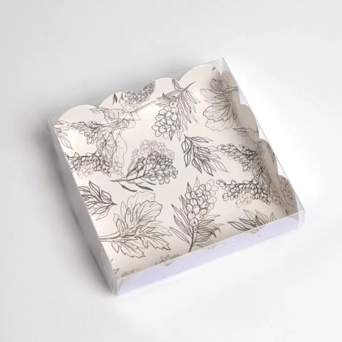 Коробка для печенья, кондитерская упаковка с PVC крышкой, &laquo;Грозди&raquo;, 13 х 13 х 3 см