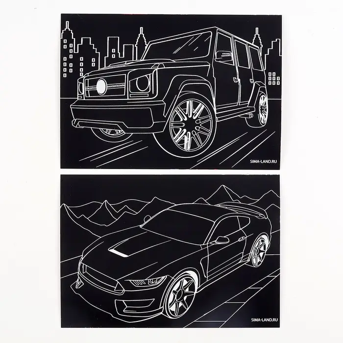 Гравюра детская «Крутые машины», 2 шт., 10×15 см