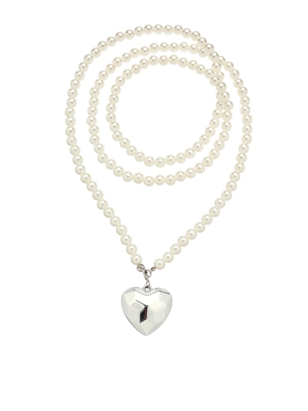 Портупея жемчужнаяс кулоном «Сердце», 129 см, белая в серебре Портупея жемчужнаяс кулоном «Сердце», 129 см, белая в серебре