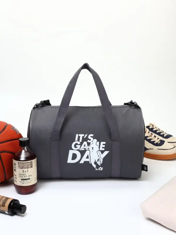 Сумка спортивная на молнии TEXTURA, с подкладкой, длинный ремень, с принтом, маленький размер, серая