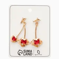 Серьги &laquo;Сердечная вишня&raquo;, красные в золоте
