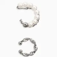 Серьги каффы &laquo;Жемчужная диадема&raquo;, 2 шт. белые в серебре