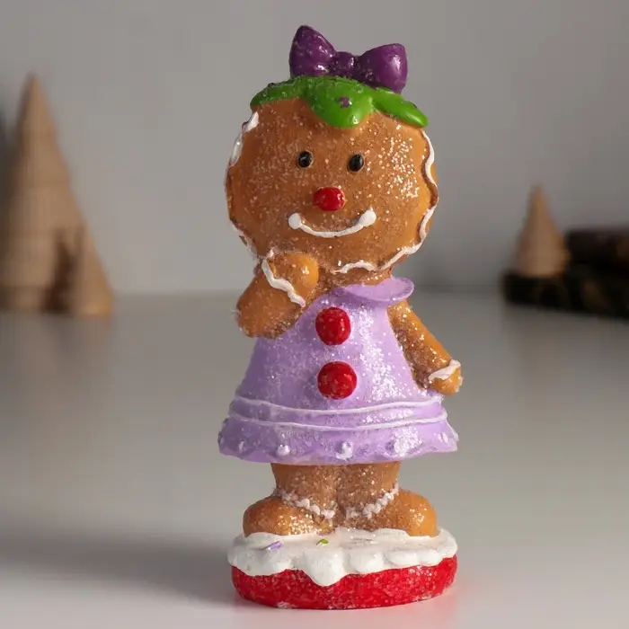 Фигурка полистоун &laquo;Пряничка в сиреневом платье, с бантиком&raquo;, 5.5&times;6.5&times;15 см