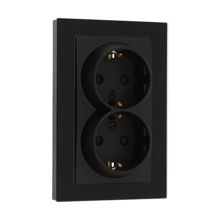 Розетка двухместная TOT Glossy Glass, 16 А, скрытая, с з/к, стекло, черная Розетка двухместная TOT Glossy Glass, 16 А, скрытая, с з/к, стекло, черная