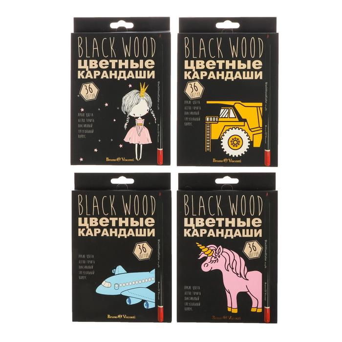 Карандаши цветные 36 цветов BlackWoodColor, пластиковые, трёхгранные, МИКС Карандаши цветные 36 цветов BlackWoodColor, пластиковые, трёхгранные, МИКС