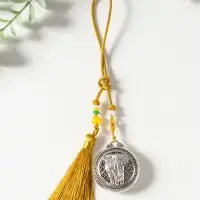 Подвеска металл, текстиль &laquo;Слон в круге, с кисточкой&raquo;, золотистый с серебром, 1.5&times;5.2&times;14 см