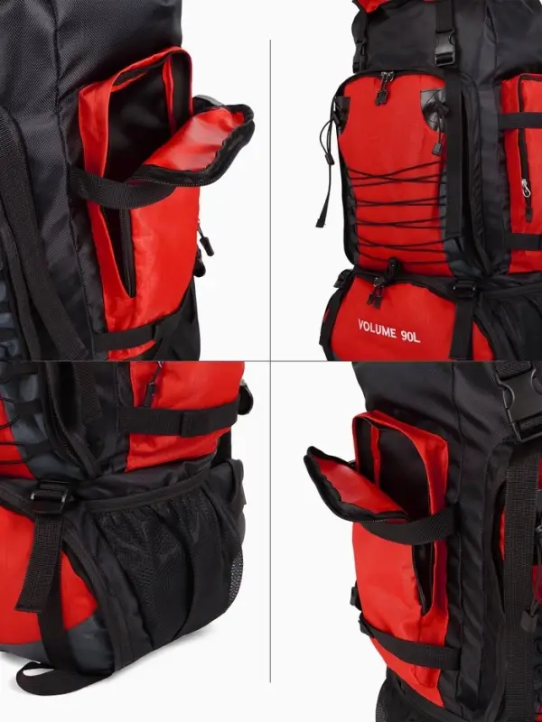 Рюкзак туристический, 90 литров, 6 наружных карманов, шнуровка, красный