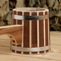 Ковш - черпак для бани и сауны &laquo;Добрыня&raquo;, 500 мл, липа, нержавеющие вставка и обруч, 54 см, &laquo;Добропаровъ&raquo;