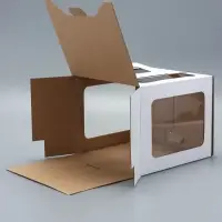 Коробка под торт 2 окна, с ручками, белая, 24&times;24&times;20 см