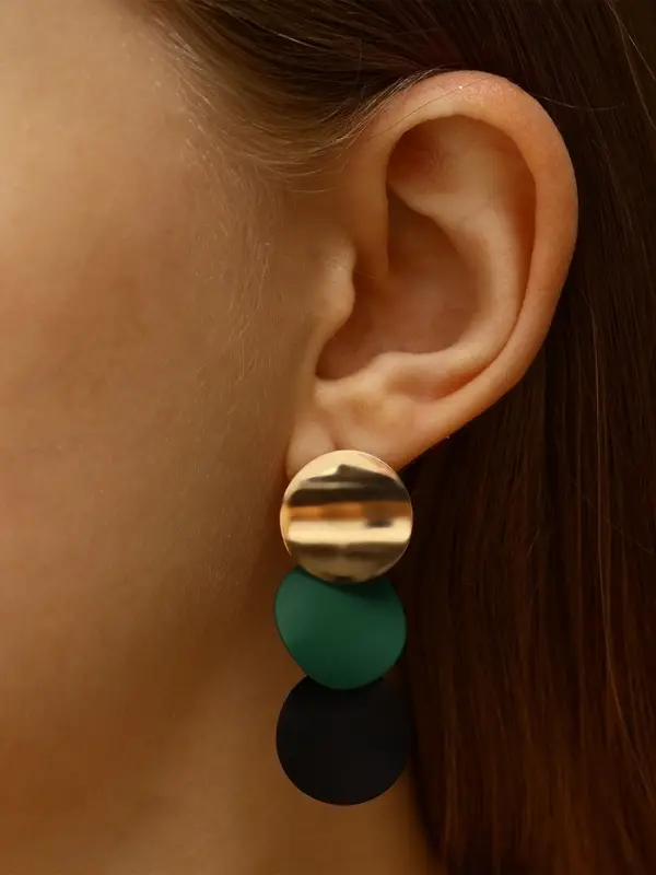 Серьги металл &laquo;Азелия&raquo;, выгнутые круги, чёрно-зелёные в золоте