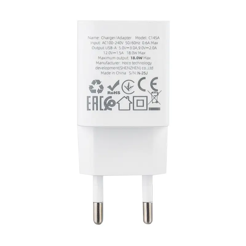 Сетевое зарядное устройство с кабелем USB на Type-C Q.C3.0 C145A HOCO белое