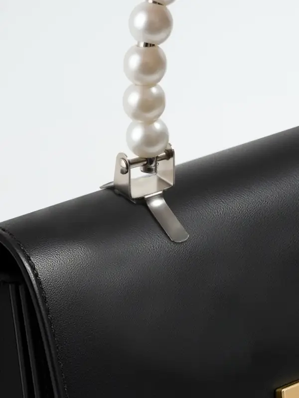 Ручка для сумки, металлическая, жемчужные бусы, на прокол, 12.5&times;9&times;1.2 см, цвет белый, серебряный