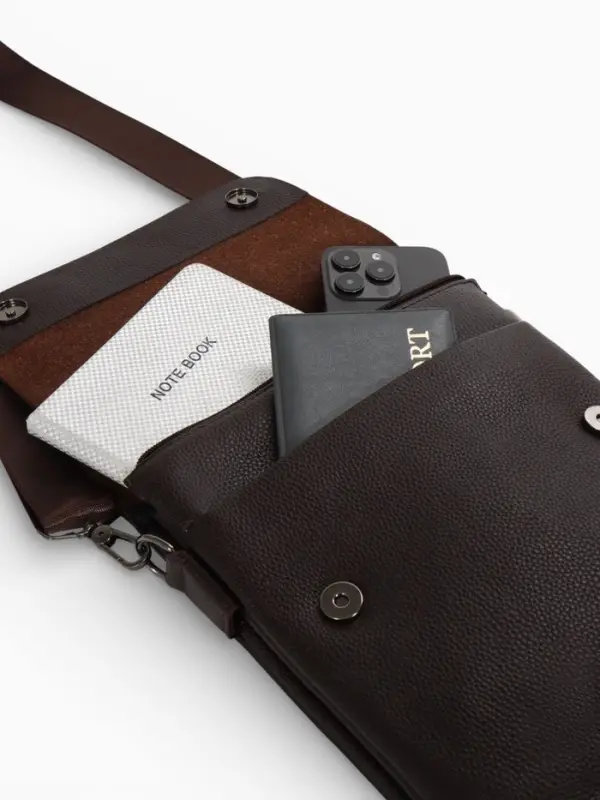 Сумка планшет мужская TEXTURA, 2 отдела на молнии, наружный карман, 23&times;4&times;26 см, коричневая