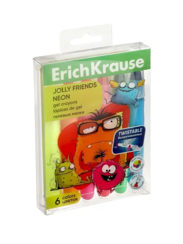 Гелевые мелки 6 цветов ErichKrause Jolly Friends Neon